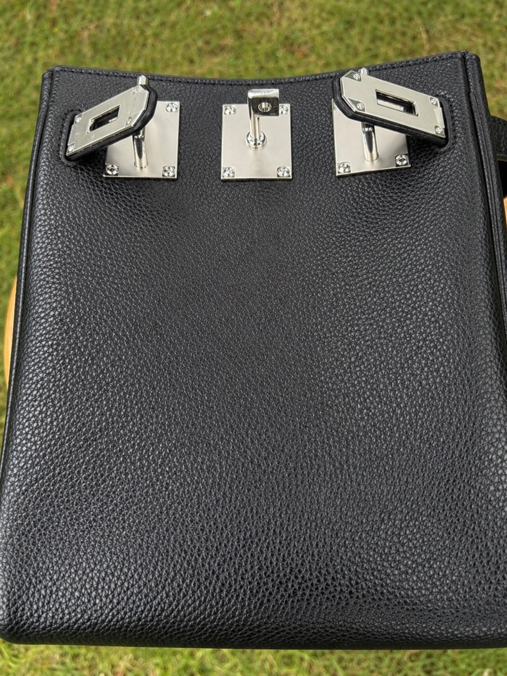 Black Leather Men's HAC Crossbody Bag with Silver Hardware - Picture 15 of 16